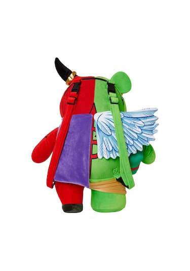 Sprayground Angel Vs Devil Teddy Bear Sırt Çantası, Pelüş Kumaş, Fermuarlı Cepler, Orijinal Tasarım Yeşil