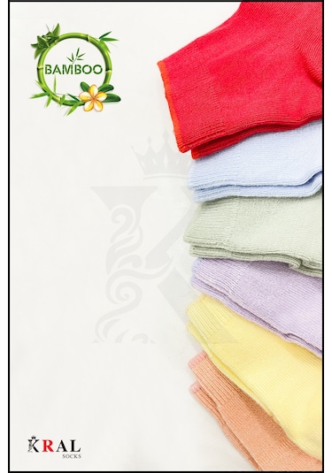 Kral Socks Kadın Bambu Çorap 6 Çift Renkli Hediye Kutulu Patik Kadın Çorap Asorti̇