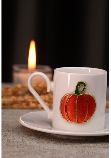 Heda Porselen Balkabağı Kabartmalı 4 Parça 2 Kişilik Kahve Fincan