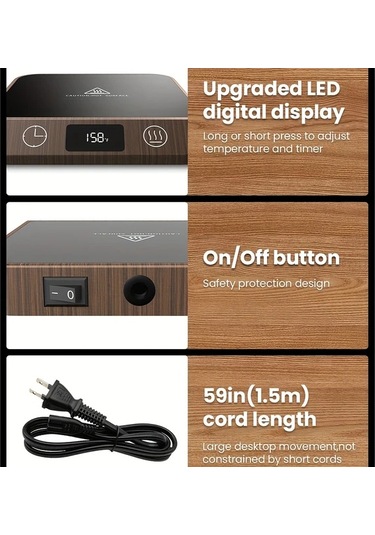 Willowhaven Koyu Ahşap Desenli 6 Ayar Ve Zamanlayıcılı Mug Isıtıcı Kahve Çay Süt İçecek Isıtma