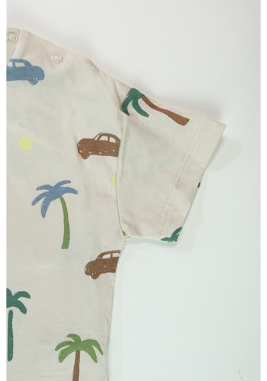 Erkek Çocuk Palmiye Baskılı Çizgili Kısa Kollu Şortlu Alt Üst Takım 001