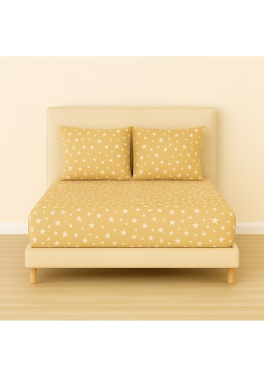 Desenli 180 X 200 Cm Battal Boy Sütlü Yıldız Lastikli Çarşaf Ve 2 Adet Yastık Kılıfı Kahve