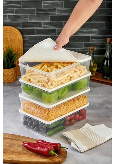 Mikrodalga Ve Derin Dondurucuya Uygun Freshkeep Saklama Kabı 4'lü Set - Beyaz / 4 4000 Ml Beyaz