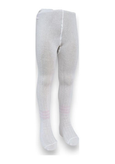 Çizgili Pamuklu Çocuk Külotlu Çorap Krem