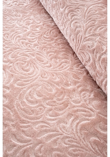 Jakarlı Kadife Dokulu Çift Kişilik Kalın Battaniye Yumuşak, Sıcak Ve Şık Yatak Örtüsü Pudra Pudra