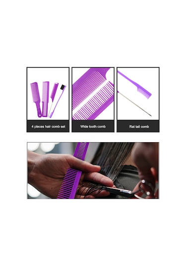 Shineyee Saç Şekillendirme İçin Abs Malzemeden 4 Parça Saç Fırçası Ve Tarak Seti - Mor Renk, Isıya Dayanıklı, Statik Önleyici, Seyahat Boyutu.