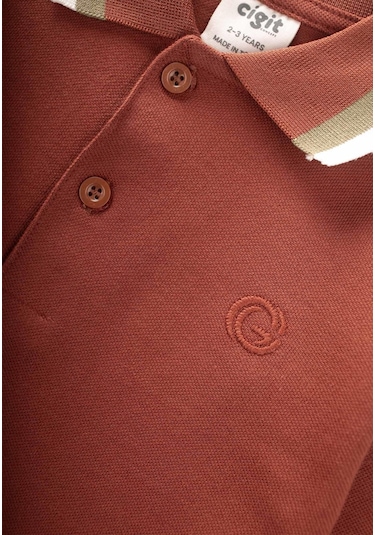 Uzun Kollu Polo Yaka T-shırt 2-14 Yaş Kiremit Kiremit