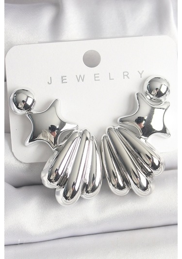 Gümüş Renk Yıldız Deniz Kabuğu Model Ccb Plastik Kadın Küpe Seti Çok Renkli