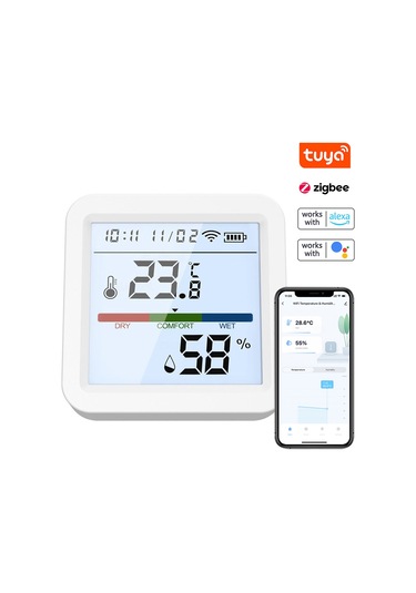 Springsun Tuya Zigbee Sıcaklık/nem Ölçer Lcd Arka Aydınlatma Uzaktan App Kontrol Alexa & Google Uyumlu Sesli Yönetim