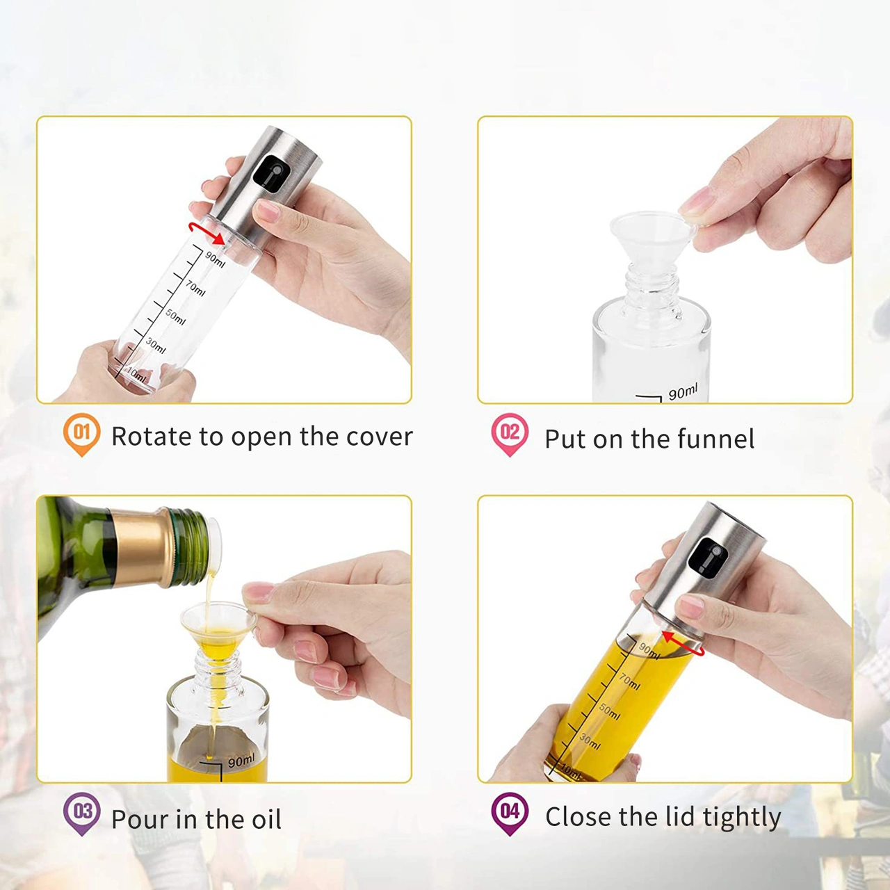 Youmex 8 Parça 304 Çelik Ve Cam Presslu Ölçülü Yağ Spreyi Seti - 2 Sprey, 2 Leylek, 2 Yağ Fırçası, 2 Temizlik Fırçası - Mutfak, Barbekü, Salata İçin Çok Renkli