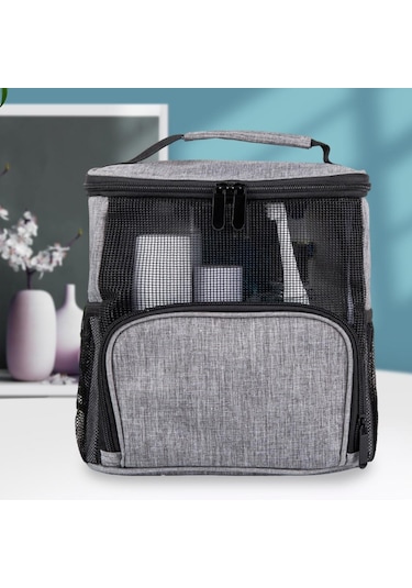 Suntek Seyahat Kozmetik Çantası Fermuar Asılı Örgü Kozmetik Tren Çantası Kadın Erkek Gri Çok Renkli