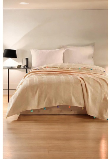 Hardal Renk Ponpon Dream Pike Çift Kişilik 200x220cm Hardal