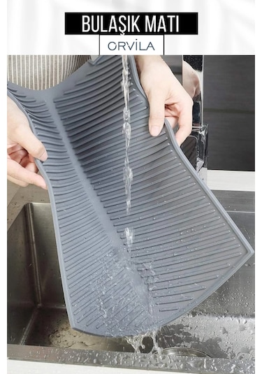 Silikon Bulaşık Kurutma Matı Maxi Boy 44x33cm Antrasit Gri Antrasit - Gri