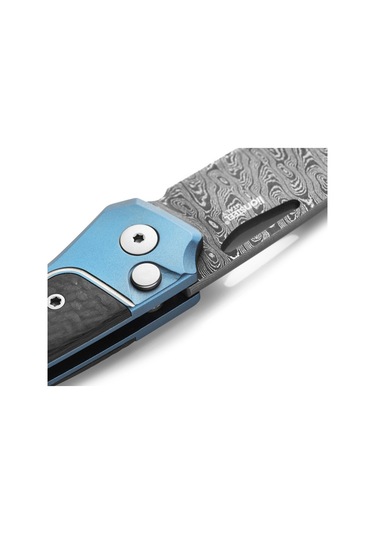 Lionsteel Twain Damascus - Blue Titanium / Carbon Fiber Çakı Mavi