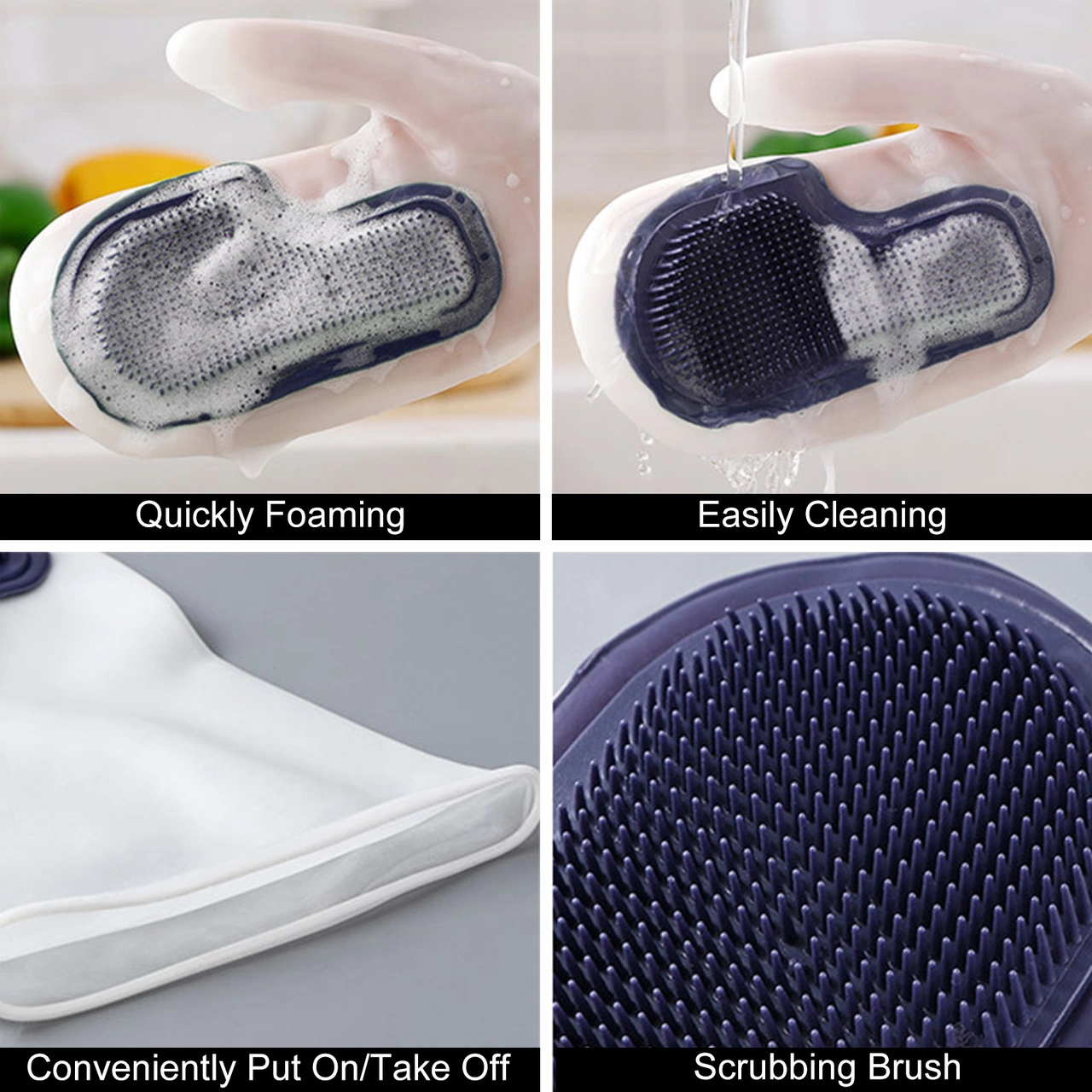 Dofolink Pvc Silikon Fırça Eldivenleri - Mutfak Temizliği İçin Su Geçirmez, Isıya Dayanıklı, Çok Fonksiyonlu El Koruması Mor