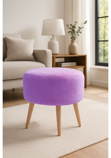 Yuvarlak Puf - 40cm - Welsoft Kumaş - Lila