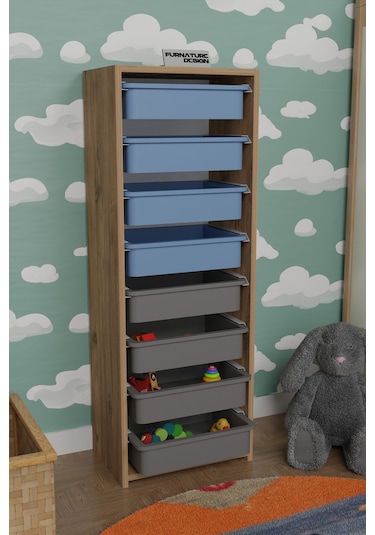 8 Sepetli Çok Amaçlı Oyuncak Dolabı - Atlantik Çam-mavi&gri