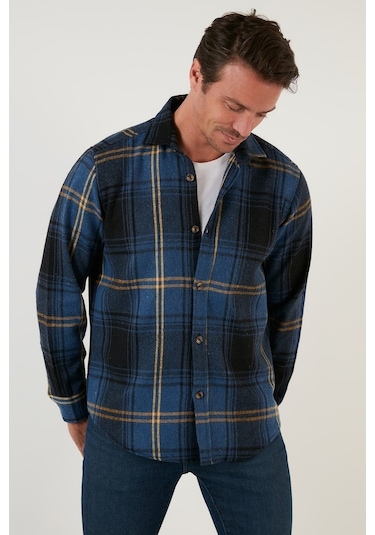 Buratti Ekoseli Uzun Kollu Slim Fit Kışlık Erkek Gömlek Cf21W112844 Indigo