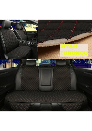 Araba Terletmez Ergonomik Koltuk Minderi 7 Parça - 5 Koltuk Tam Set Siyah Turuncu