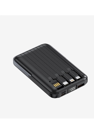 Linktech Powerbank Wf27 - 10.000 Mah Çoklu Kablolu Ve Kablosuz Hızlı Şarjlı Powerbank - Kaliteli Taş Siyah