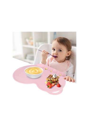 Dianziye Bebekler İçin Gıda Tutan, Yemek Masası Tutucu, Yemek Matı, Anti Kayma Silikon Mat, Pembe Çok Renkli