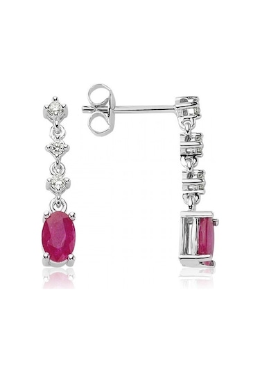 Renkli Taşlı Küpe - Pırlantalı Oval Yakutlu Küpe