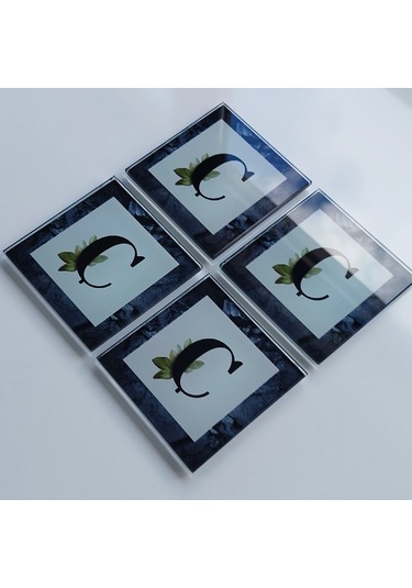 Decorita Cam Bardak Altlığı Harfli Tasarım Ç Harfi 4'lü Takım 10 x 10 CM Çok Renkli