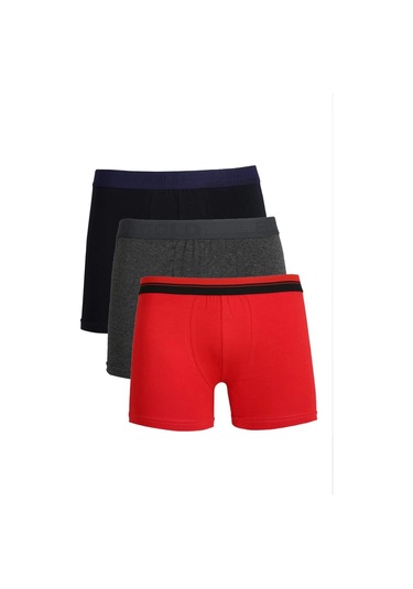 Giyim Erkek Penye 3'lü Boxer Siyah-füme-kırmızı Çok Renkli