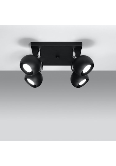Rsylight Retro Siyah Kare 180 Derece Hareketli Modern Spor 4 Lü Led Spot Avize Beyaz Ampullü Siyah