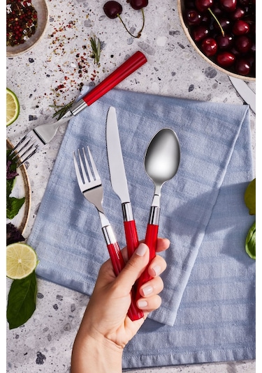 Karaca  Fluca Kırmızı 6 Kişilik 18 Parça Çatal Kaşık Bıçak Takımı