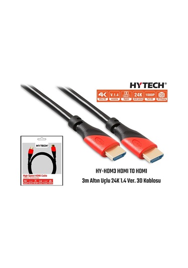Hytech Hy Hdm3 HDMI To HDMI 3M Altın Uçlu 24K 1.4 Ver 3D Kablosu