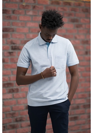 Advante Rahat Kesim Örme Dokumalı Cepli Polo Yaka T-shirt Mavi