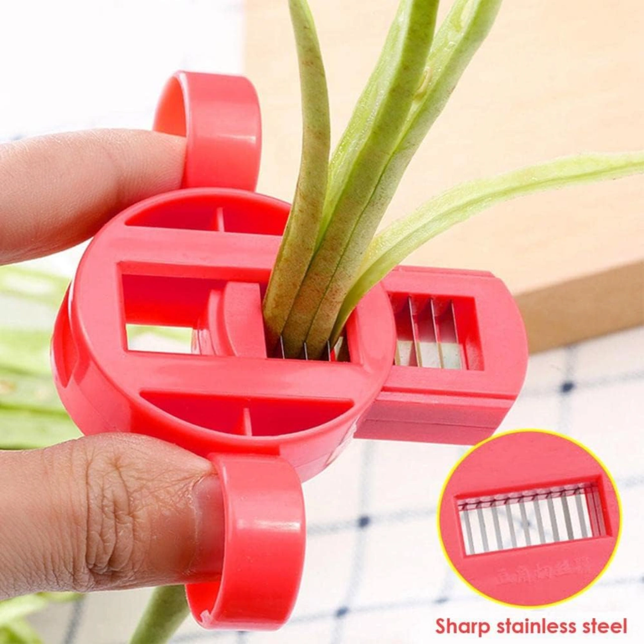 Qingmipy 2'li Set Yeşil Fasulye Dilimleyici - Fransız Stilinde Inox Bıçaklı Çubuk Kesici, Mutfak Çeşitli Baklagilleri Kesme Aleti Kırmızı