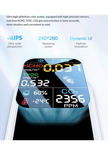 Suofeng Taşınabilir Hava Kalitesi Monitörü - Co2, Sıcaklık Ve Nem Ölçer, Ev Ve Ofis İçin Kompakt Test Cihazı Beyaz