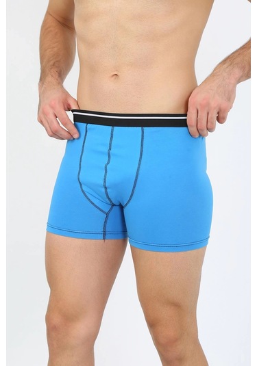 Giyim Erkek Pamuk Likralı Boxer Mavi Mavi