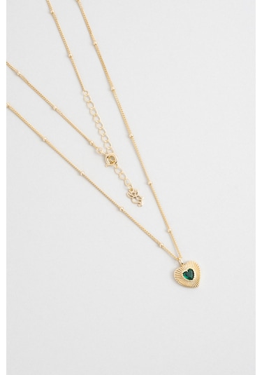 Vintage Kalp 18 Ayar Sarı Altın Kaplama 45 Cm Gümüş Kolye Sarı