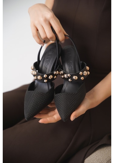 Miranda Günlük Ortopedik Klasik Topuklu Taşlı Kadın Ayakkabı Siyah