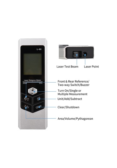 Reedark "kompakt Usb Şarjlı Lazerli Mesafe Ölçer - 60m'ye Kadar Ölçüm, Alan Hesaplama, Ip54 Su Geçirmez"