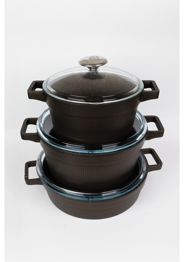 Masterchef Döküm 7 Parça Set Çizgili Tencere Kahverengi