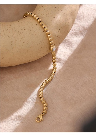 Eetit Paslanmaz Çelik Boncuk Zincir Bileklik Kadınlar İçin Altın Kübik Zirkonya Bilezik Altın