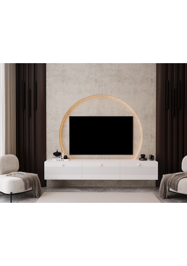 Melura Tv Ünitesi - Tv Sehpası 200 Cm Duvara Monte %100 Mdf Beyaz