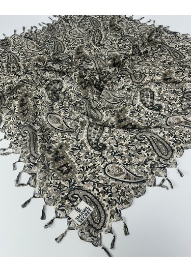Shawl Secret Sökme Boncuklu Pamuk Yazma - 05868 Krem-vizon