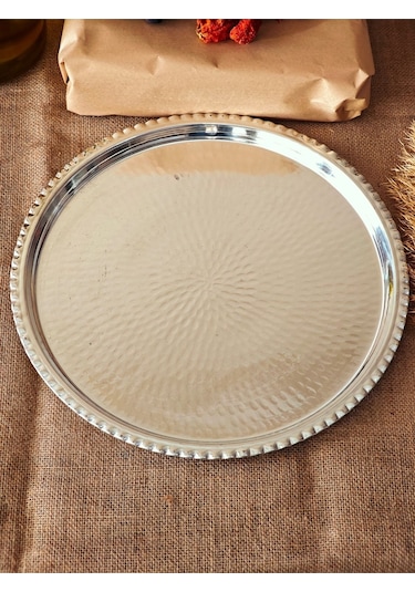 Modabakir Bakır Künefe Tepsi, Bakır Sunum Servis Tepsisi 40 Cm Model:254689 Gümüş