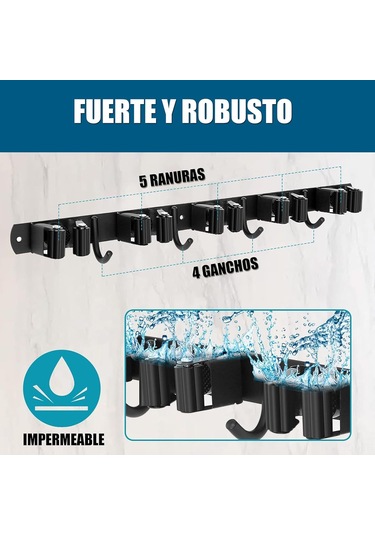 Youmex Duvarlı Süpürge Ve Mop Tutucu, 5 Konumlu 4 Paslanmaz Çelik Kanca, Otomatik Yapışkan Montaj, Garaj-mutfak-banyo İçin Düzenleyici