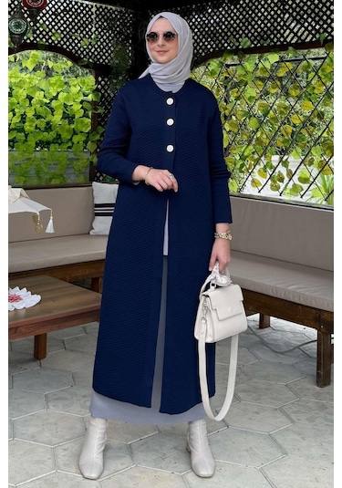 Sinem Çelik Örme Triko Hırka Lacivert Çok Renkli