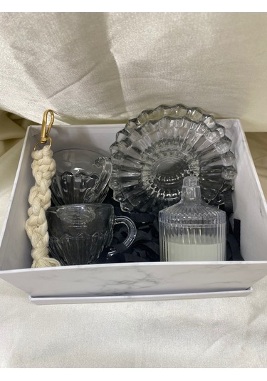 Türk Kahvesi Seti Hediye Kutusu 2 Cam Fincan, Sunum Tabağı, Mehmet Efendi Kahve Özel Hediye Seti -