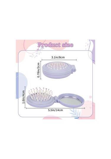 Adet Aynalı Yuvarlak Saç Fırçası, Kadınlar İçin Mor Katlanır Saç Fırçası, Aynalı Katlanır Mini Cep Saç Tarağı, Seyahat Seti Hediye Fikri