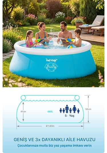 Heykida Swim Safe Hızlı Kurulum Havuzu 183x51cm Mavi