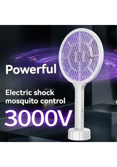 Boatshop1 Usb Şarj Edilebilir Beyaz El Tipi Sivrisinek Raketi Led Gece Lambalı Çift Modlu Elektrikli Böcek Öldürücü Ev Ofis Bahçe İçin