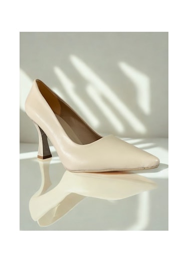 Cilt Deri Bej Stiletto Ayakkabı Bej